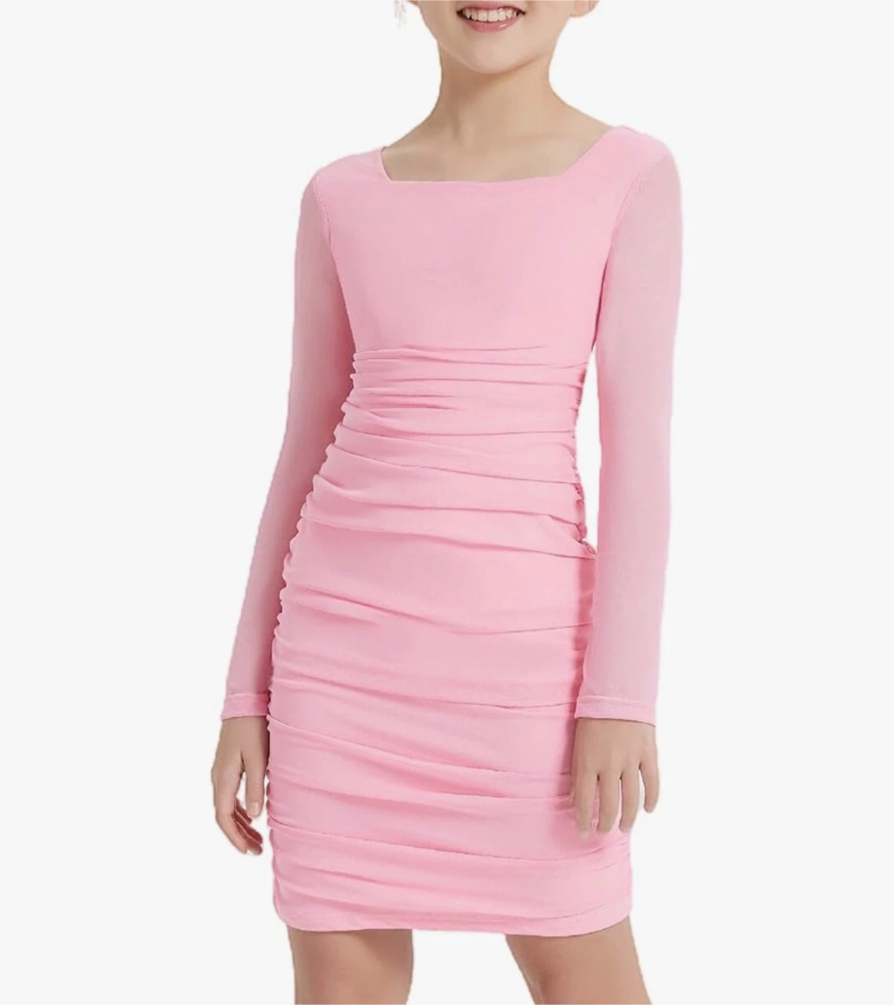Pink Ruched Mesh Sleeve Dress. 8yrs