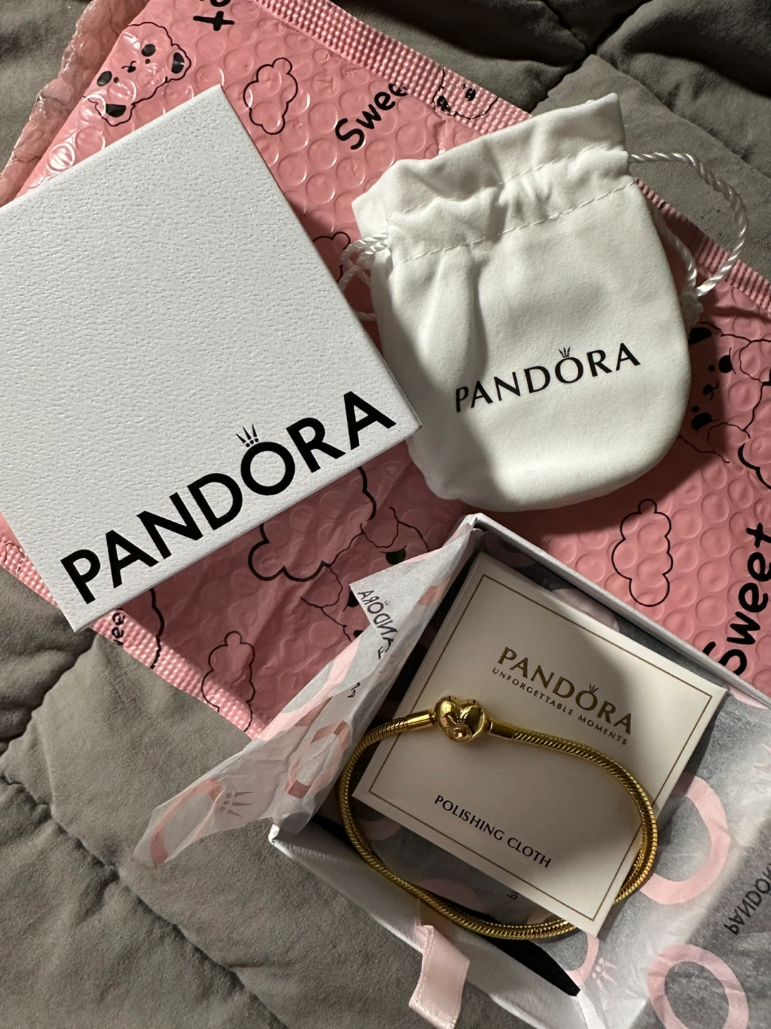 Pandora Gold Tone Snake Chain Bracelet with Heart Clasp - photo 2