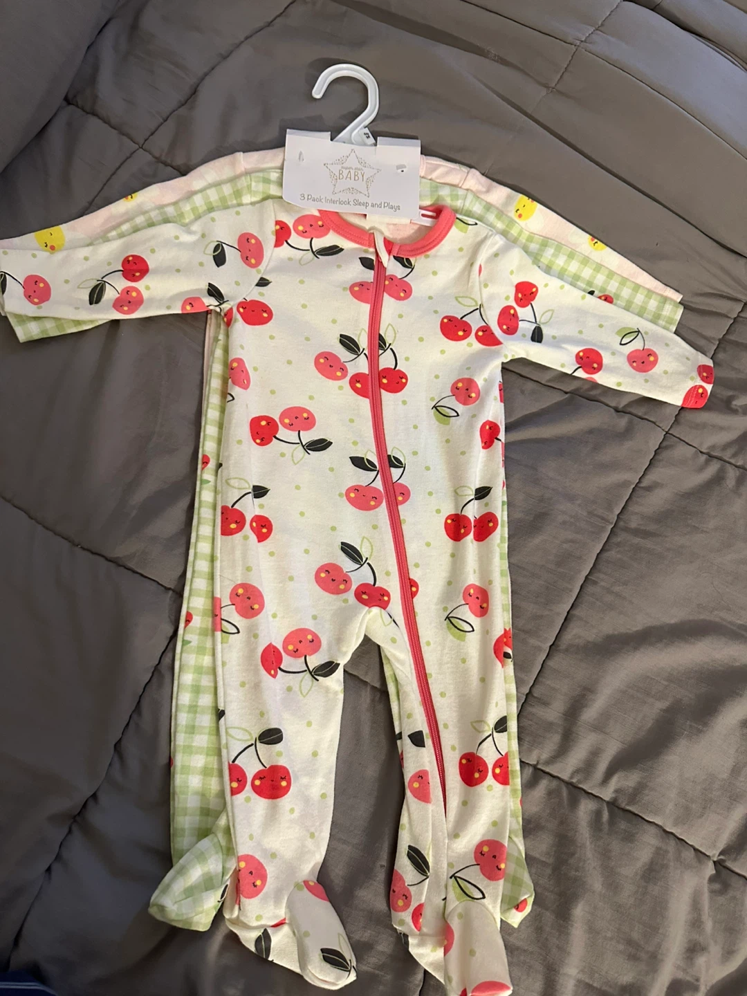 Baby Girls Footed Pajamas 3 Pack 6-9 Months Cherry Print