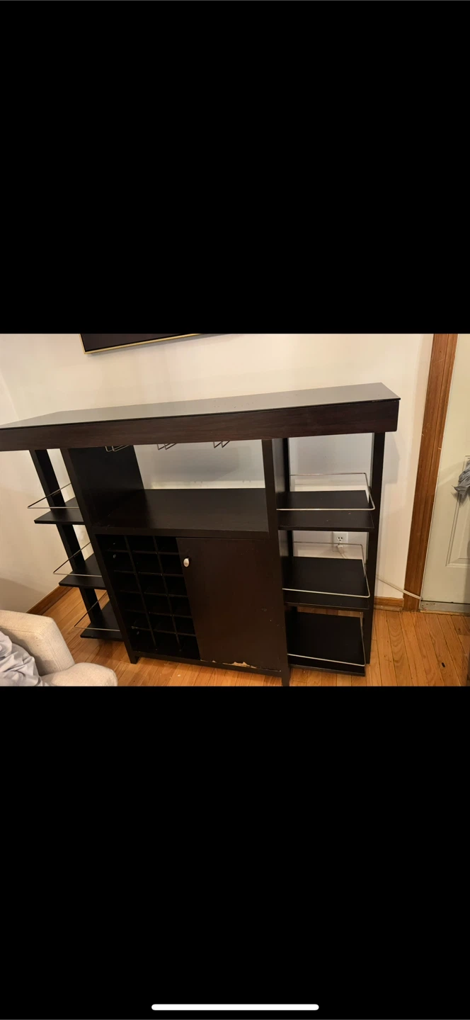 Dark Brown Bar Cabinet with Wine Rack and Glass Holders