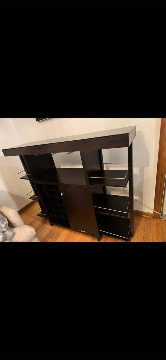 Dark Brown Bar Cabinet with Wine Rack and Glass Holders - photo 2