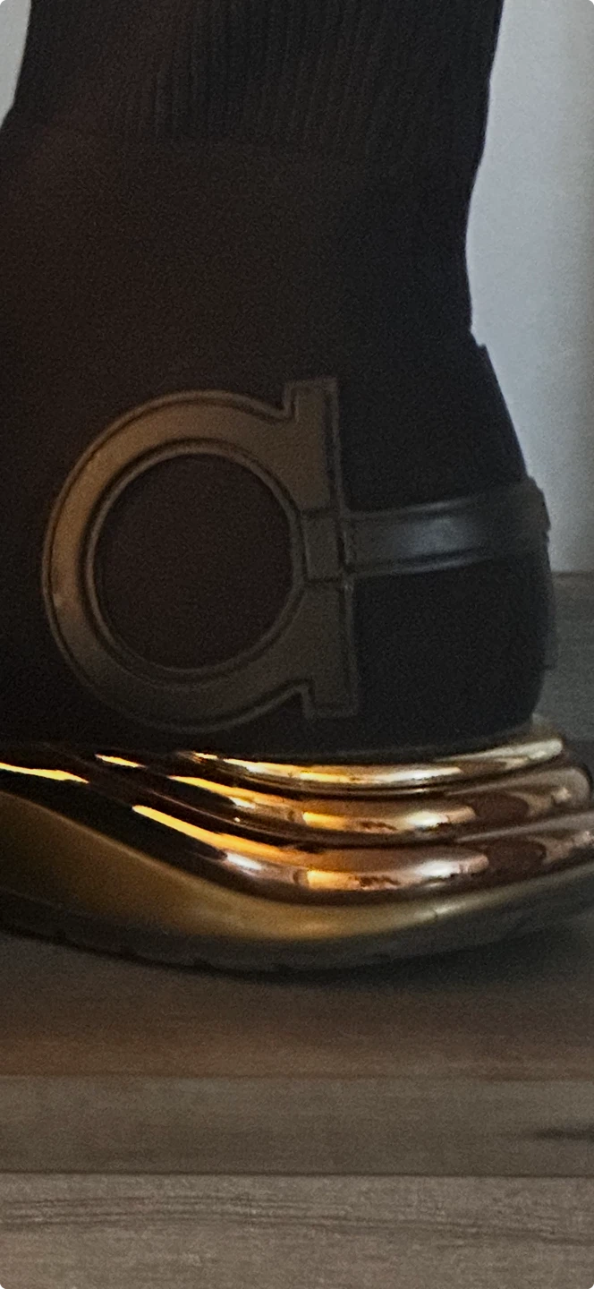 Salvatore Ferragamo Black & Gold Sock Sneakers - photo 3