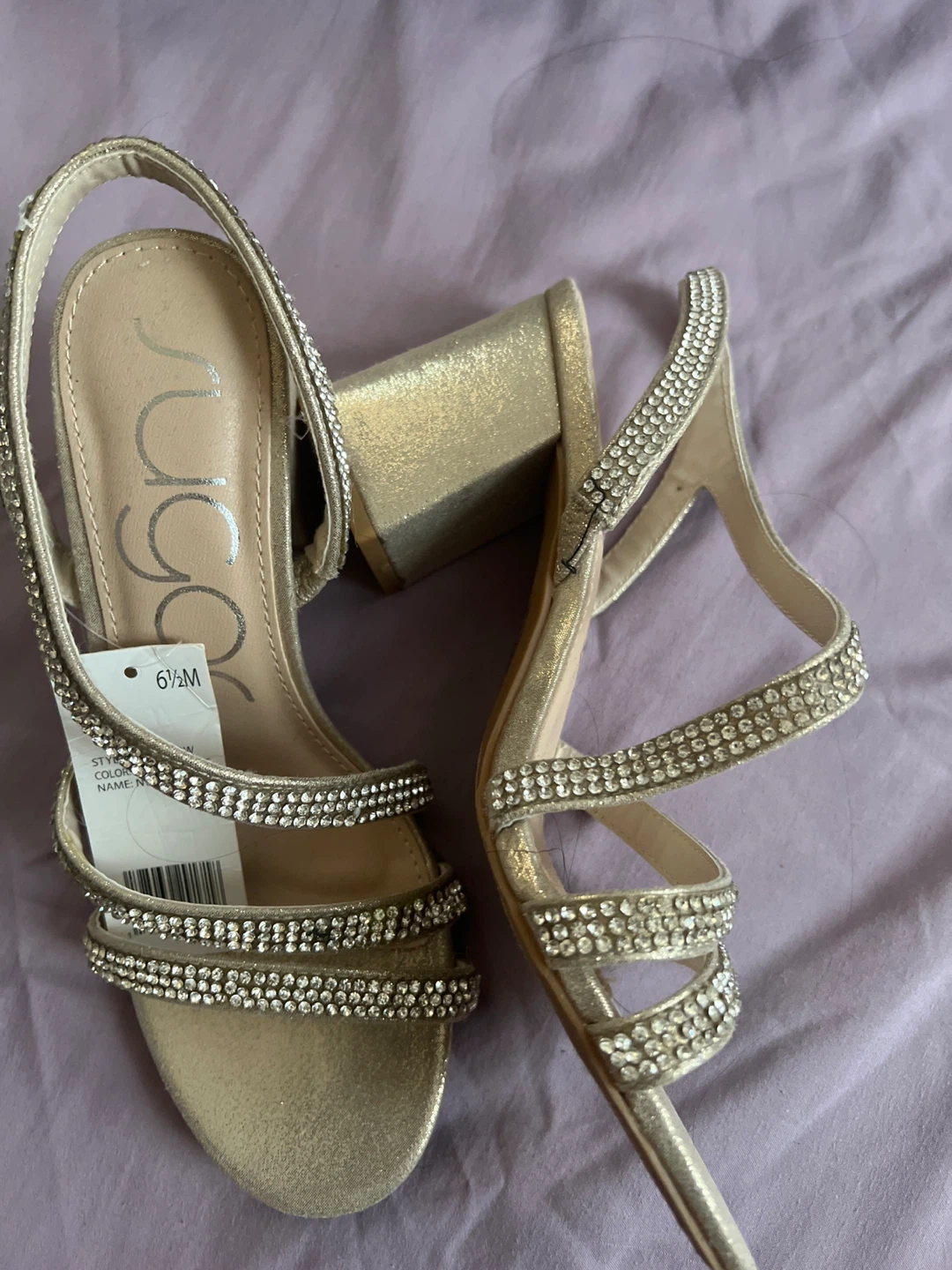 Sugar Gold Strappy Heels with Rhinestones - Size 6.5M - photo 2