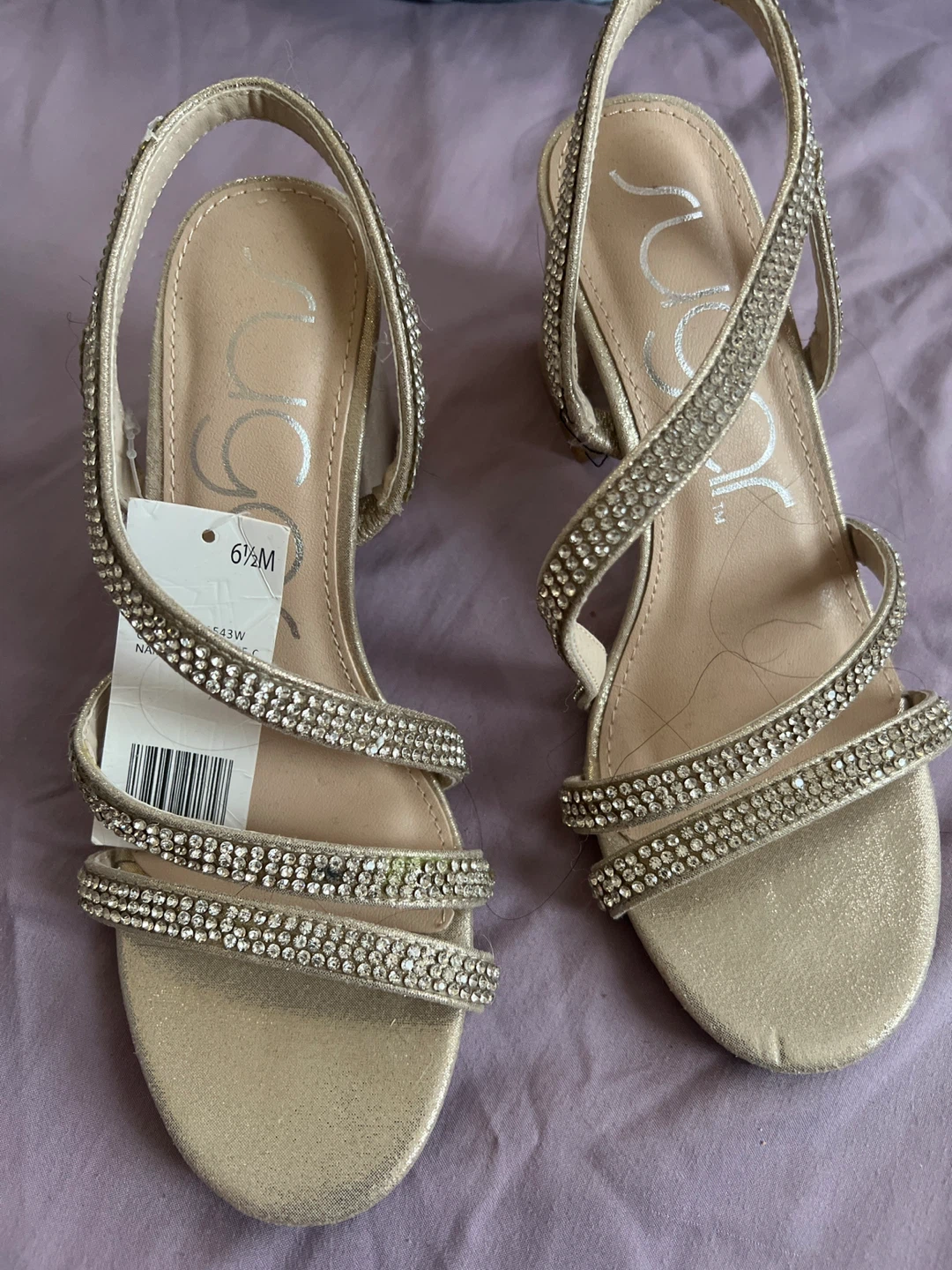 Sugar Gold Strappy Heels with Rhinestones - Size 6.5M