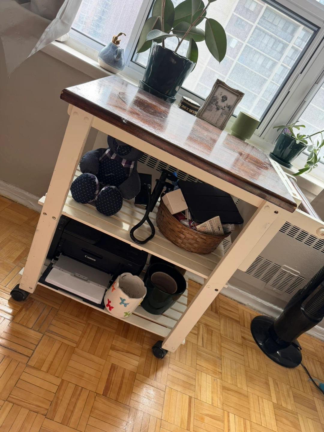 White Kitchen Cart with Wooden Top 🧡
