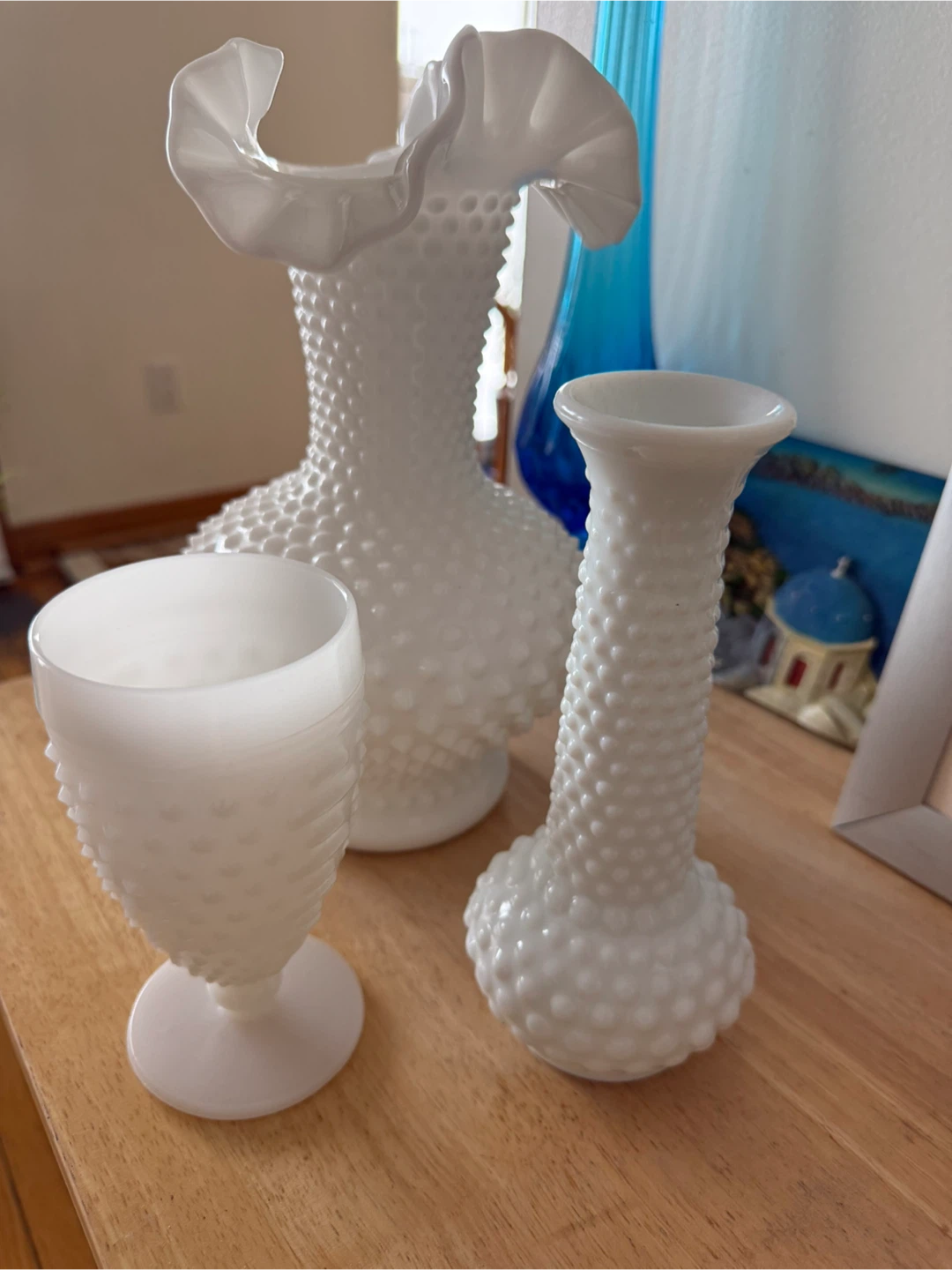 Set of 3 Hobnail Milk Glass Vases