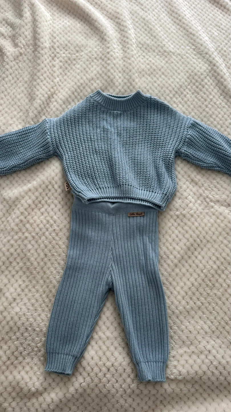 Little Angel Baby Blue Knit Sweater and Leggings Set