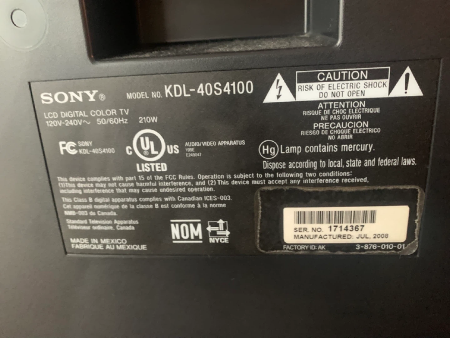 Sony BRAVIA KDL-40S4100 LCD Digital Color TV - photo 2