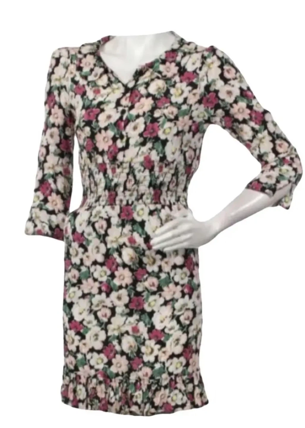 Ganni Floral Print Long Sleeve Smocked Waist Dress - photo 4