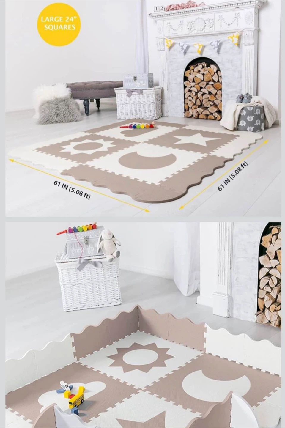 Large Foam Play Mat with Sun, Moon, and Star Shapes