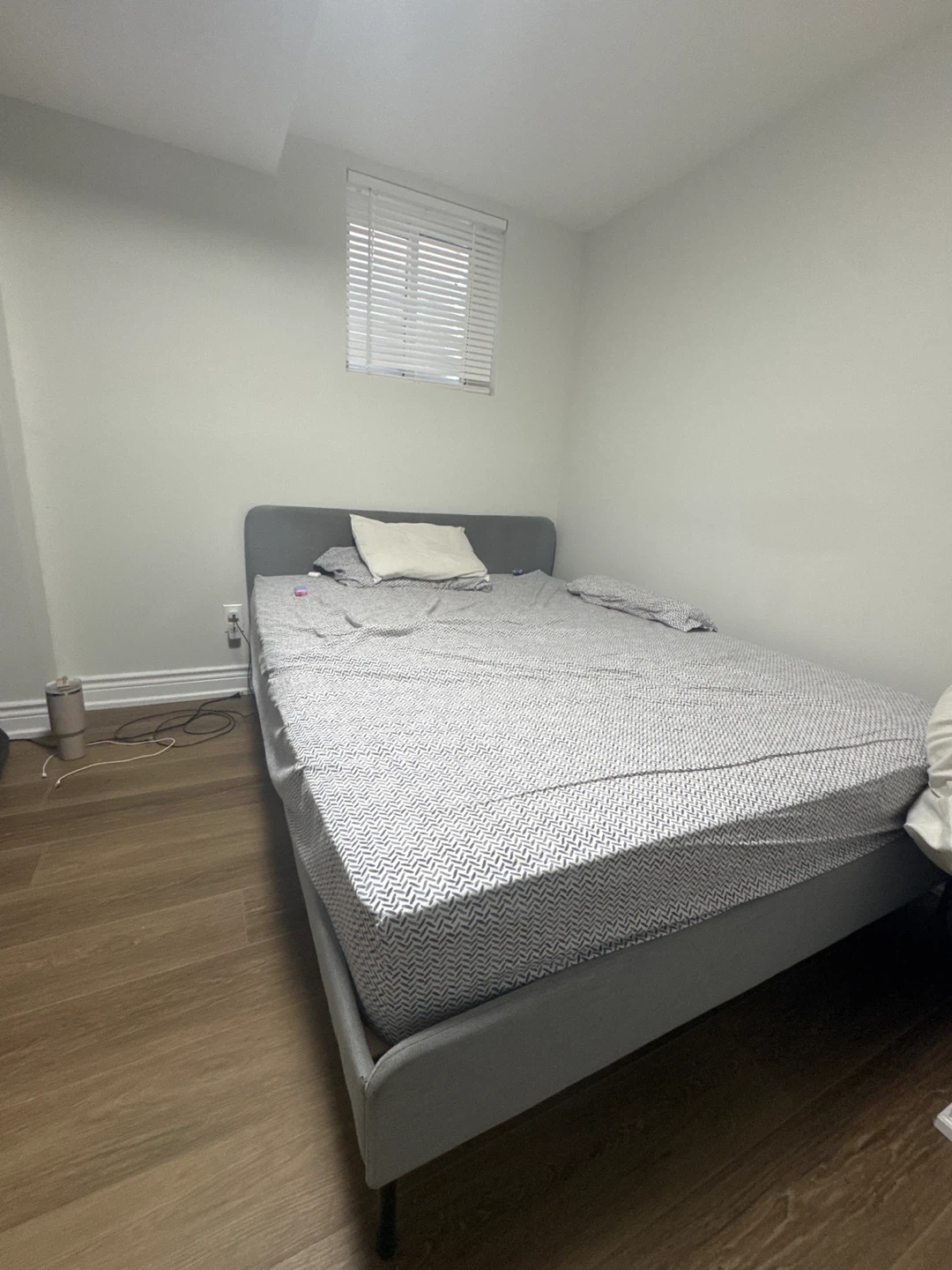 Grey Fabric Queen Bed Frame with Headboard