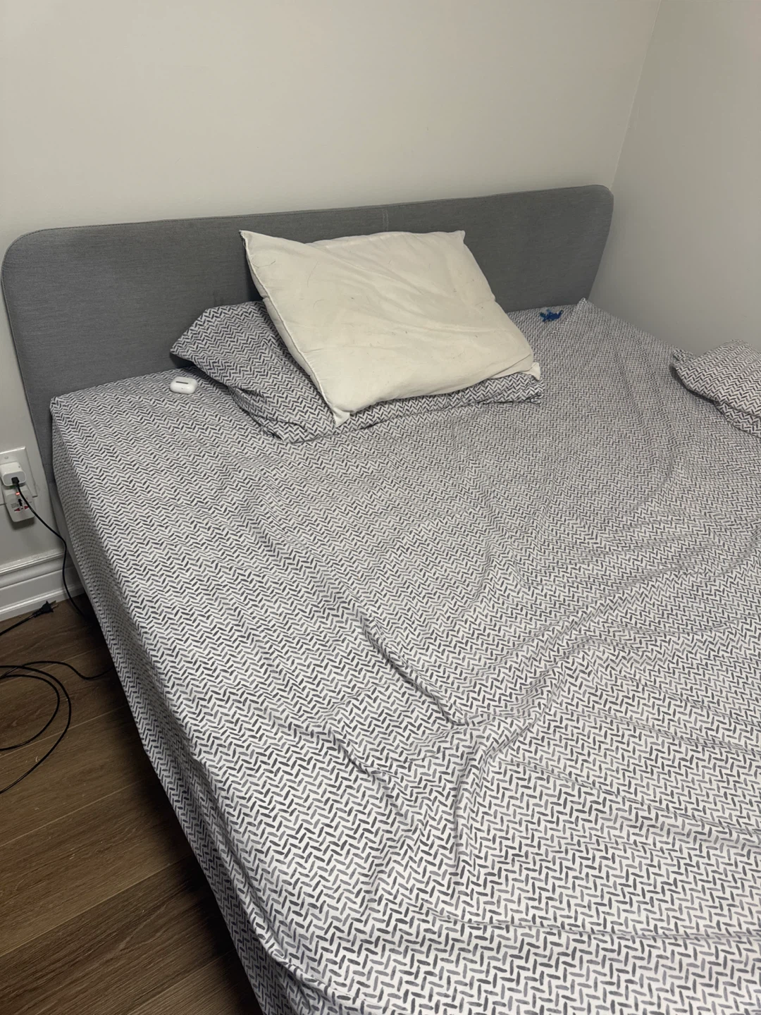 Grey Fabric Queen Bed Frame with Headboard - photo 2
