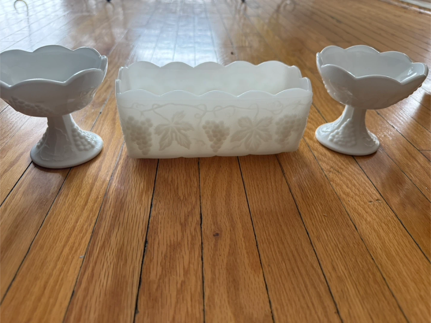 White Milk Glass Pedestal Dishes and Centerpiece Bowl
