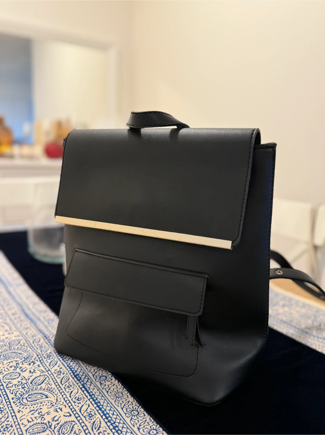 Black Faux Leather Backpack