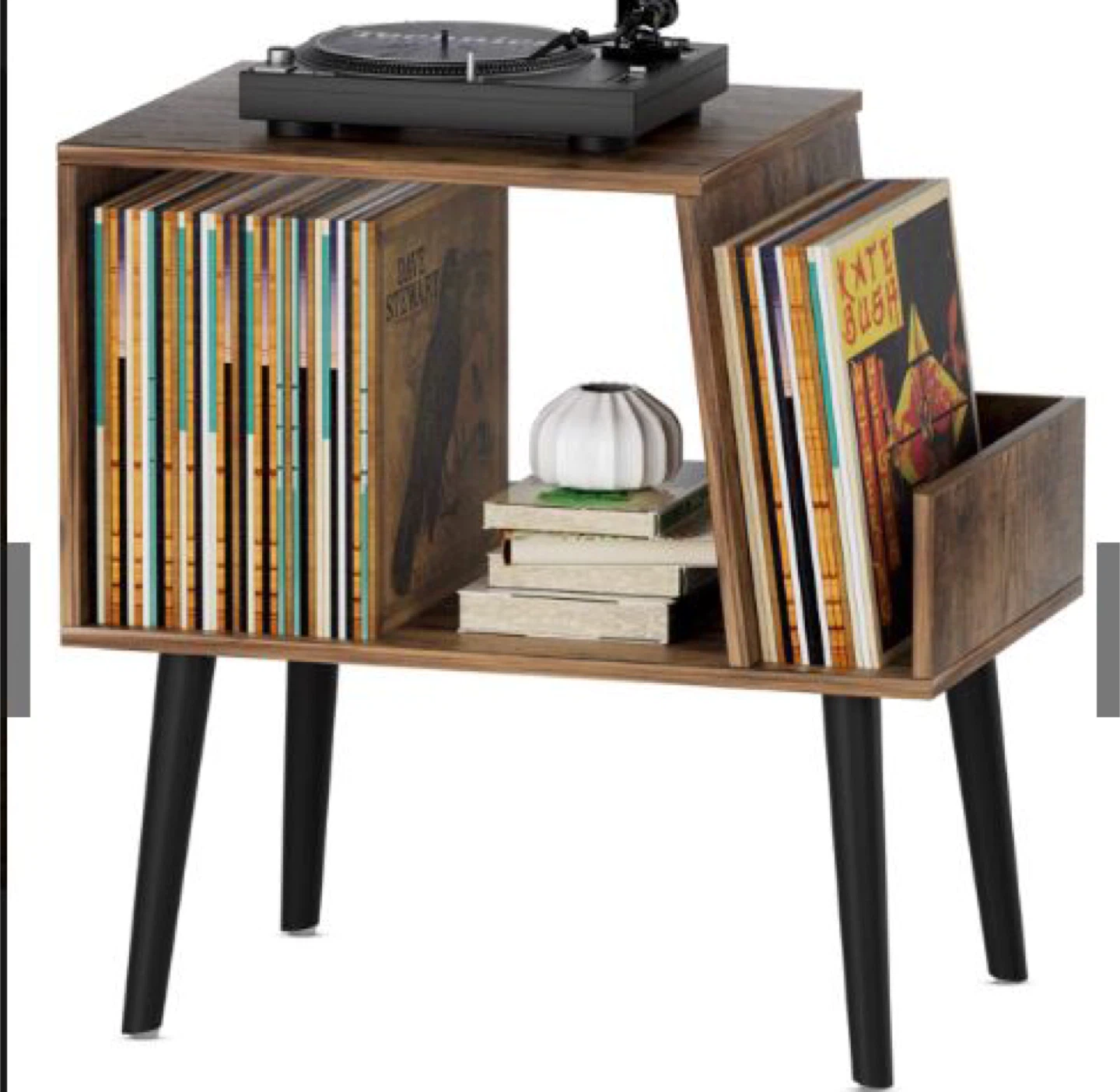 Rustic Side Table with Vinyl Record Storage