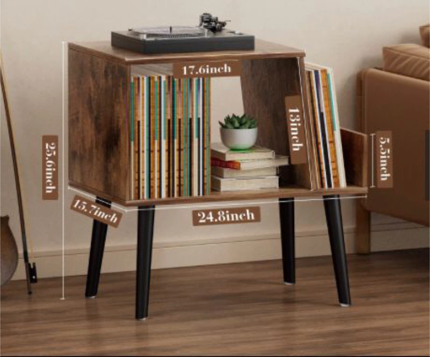 Rustic Side Table with Vinyl Record Storage - photo 3
