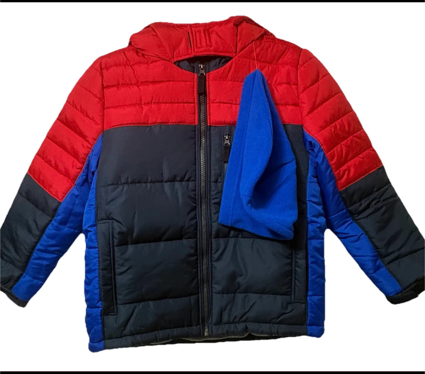 London Fog Boys Puffer Jacket with Hat - Red/Blue, Size S/8