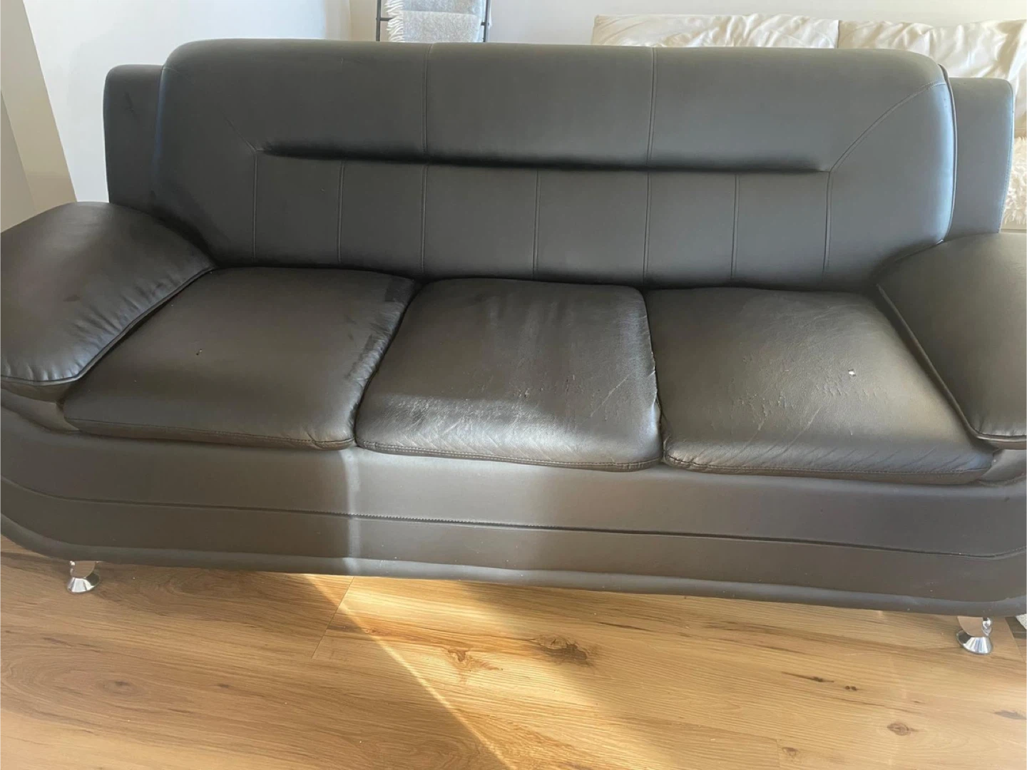 Dark Brown Faux Leather Sofa