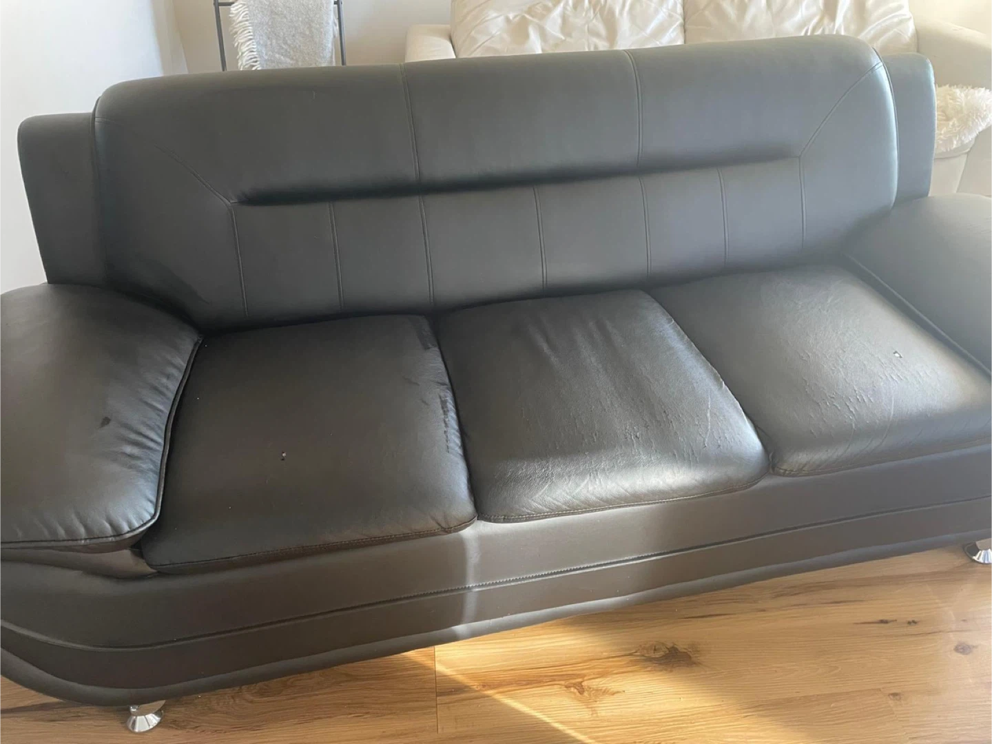 Dark Brown Faux Leather Sofa - photo 2