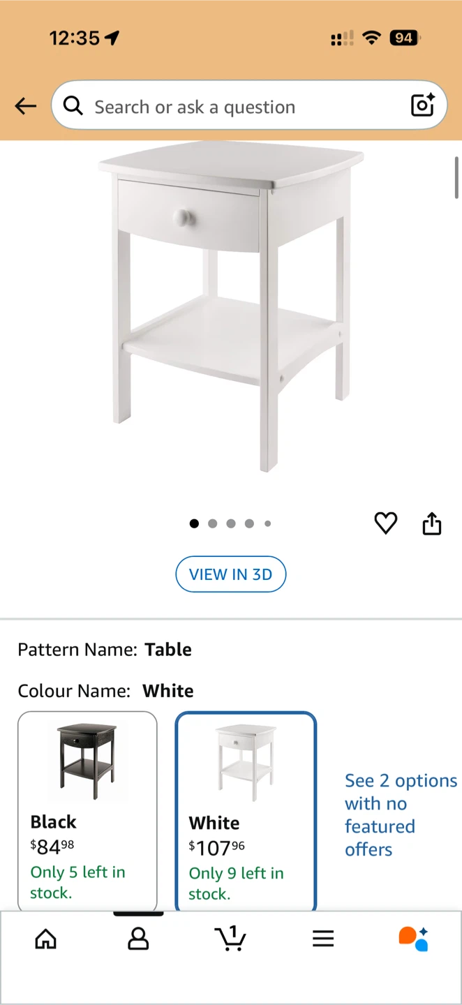 Winsome Wood End Table/Night Stand with Drawer and Shelf, White - photo 2