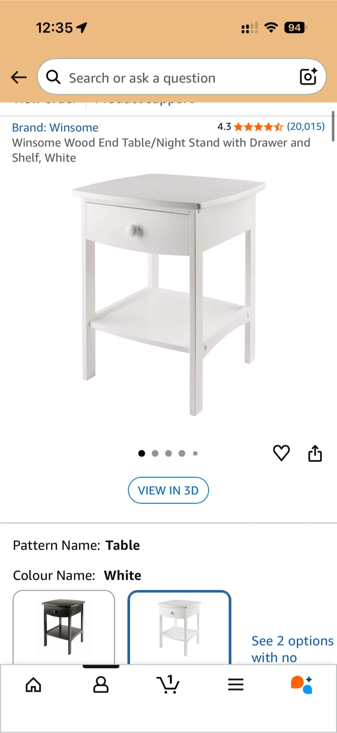 Winsome Wood End Table/Night Stand with Drawer and Shelf, White