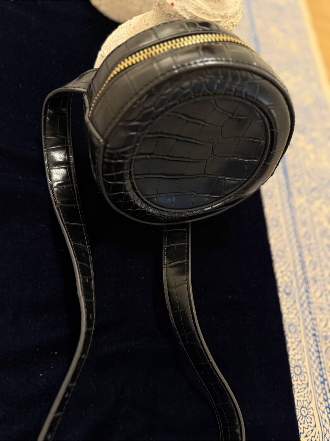 Black Faux Croc Round Purse