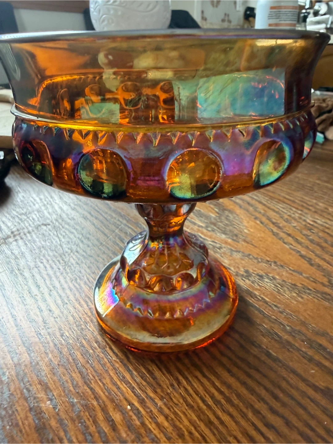 Carnival Iridescent Glass Compote Dish