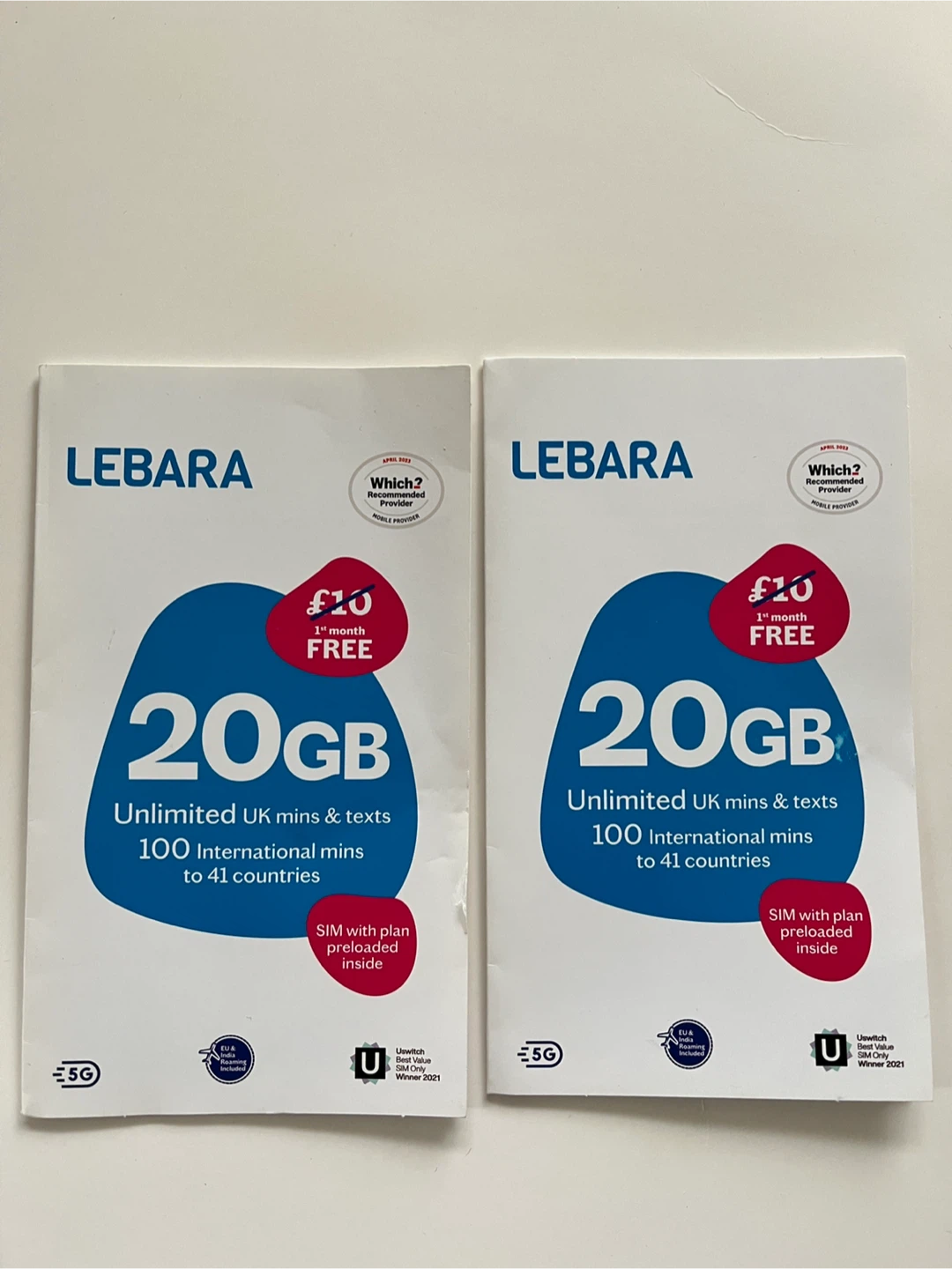 🏆LEBARA SIM Card - 20GB Data, Unlimited UK Mins & Texts