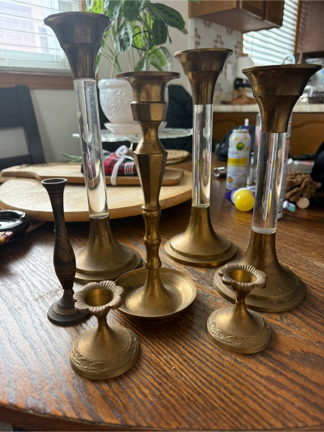 Assorted Brass Candlesticks Set