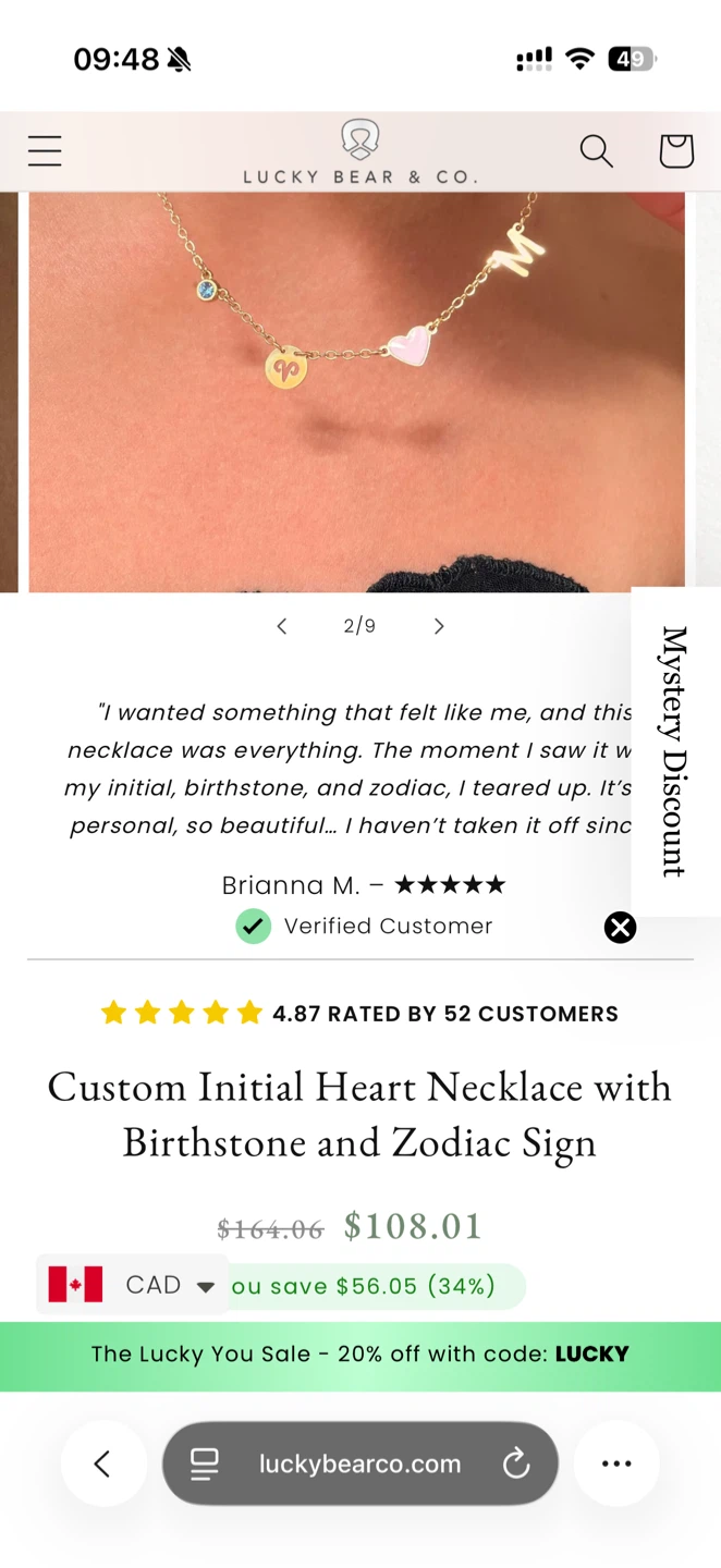 Lucky Bear & Co. Custom Initial Heart Necklace
