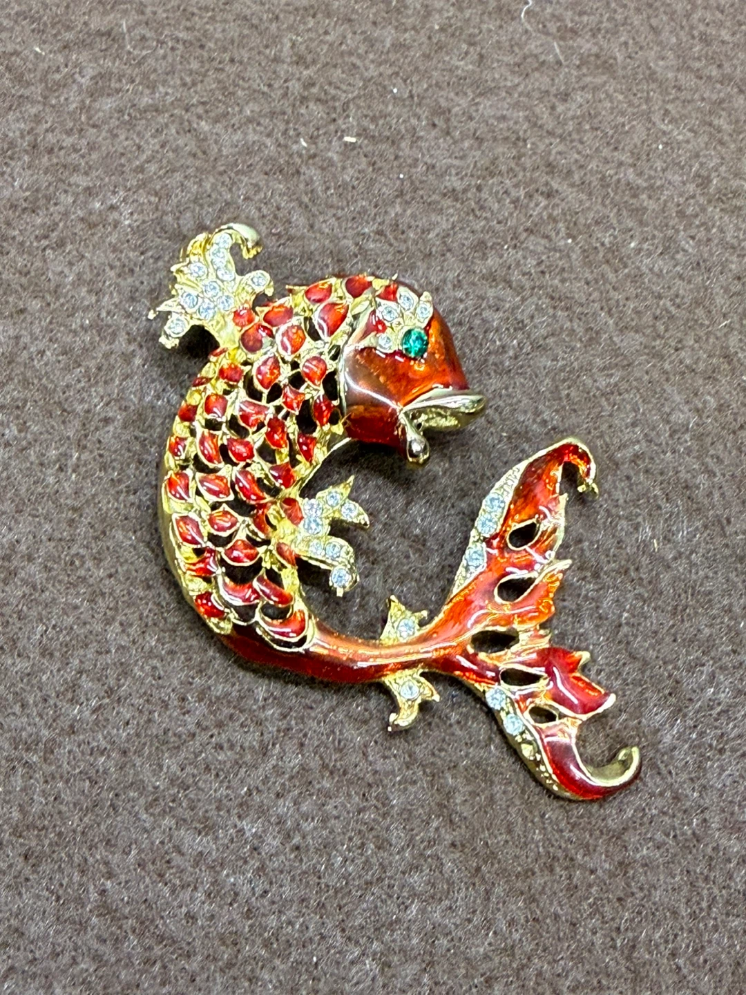 Gold Tone Red Koi Fish Brooch with Rhinestones - photo 4
