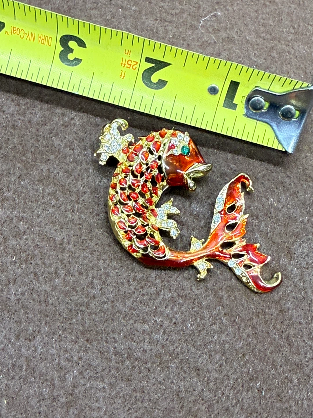 Gold Tone Red Koi Fish Brooch with Rhinestones - photo 3