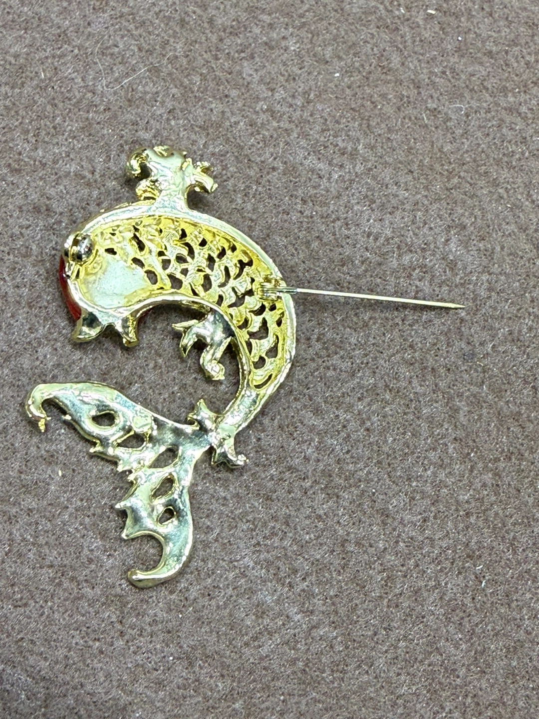 Gold Tone Red Koi Fish Brooch with Rhinestones - photo 5