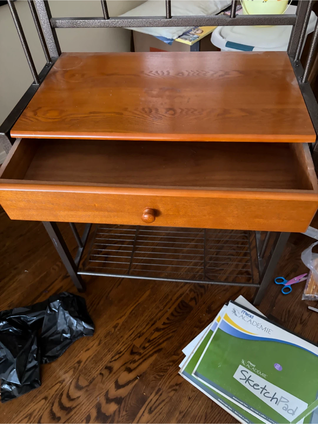 Metal and Wood Baker's Rack with Drawer