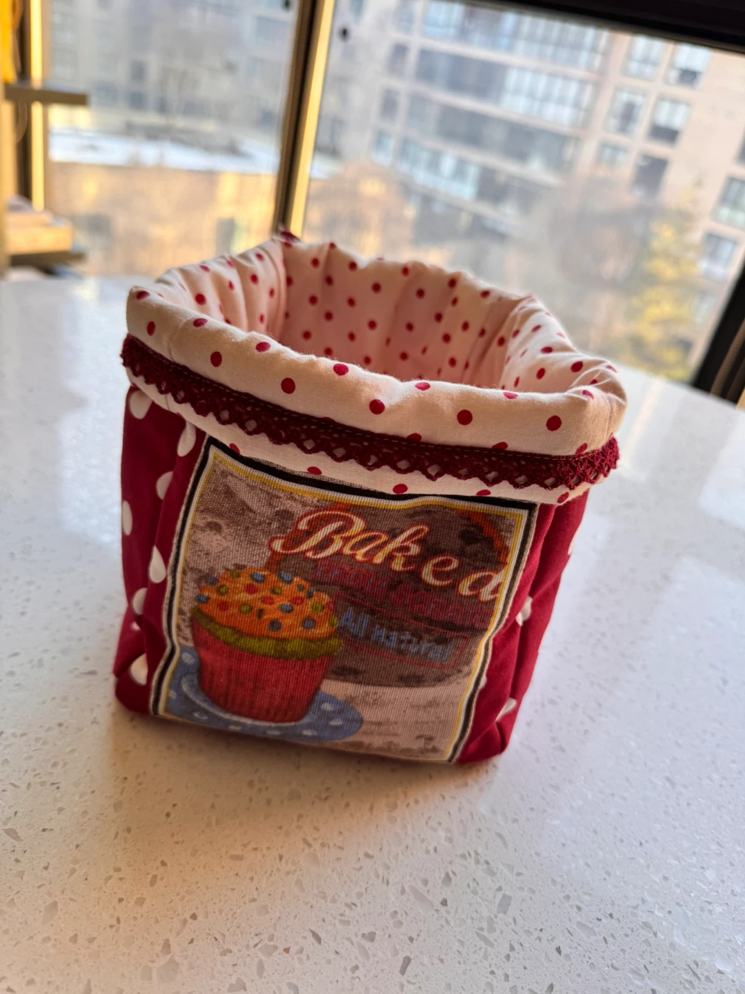 ❤️Fabric Storage Bin, Red with White Polka Dots & Cupcake Design - photo 2