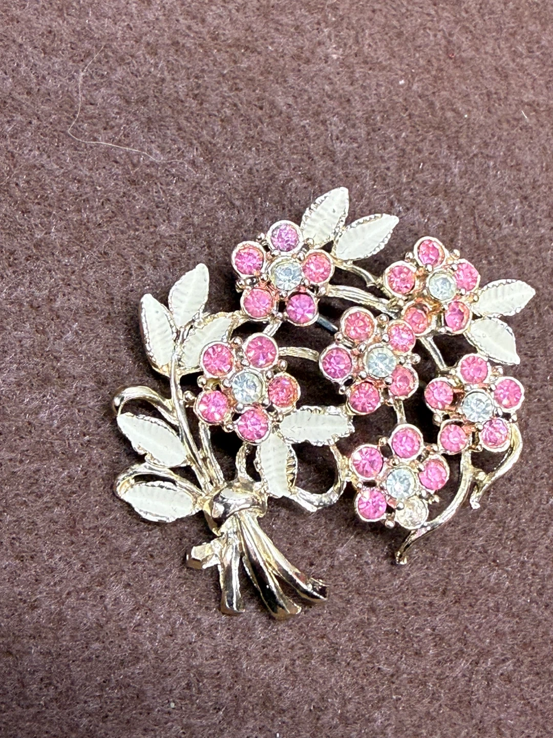 Vintage Pink Flower Brooch with Rhinestones - photo 3