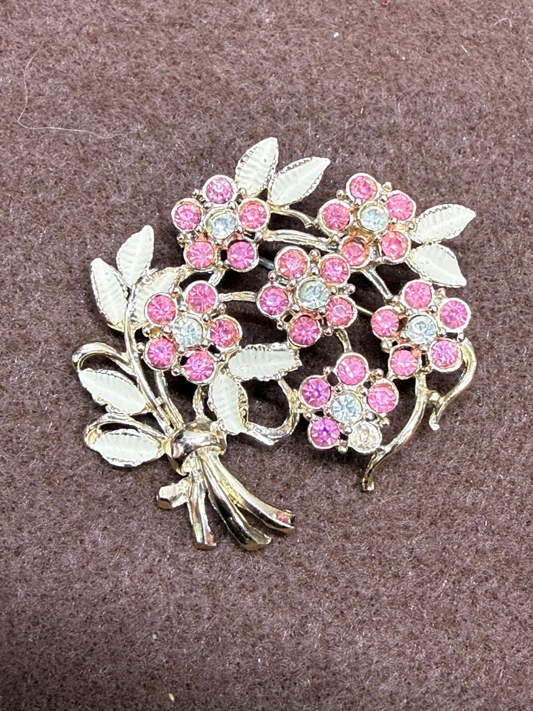 Vintage Pink Flower Brooch with Rhinestones - photo 2