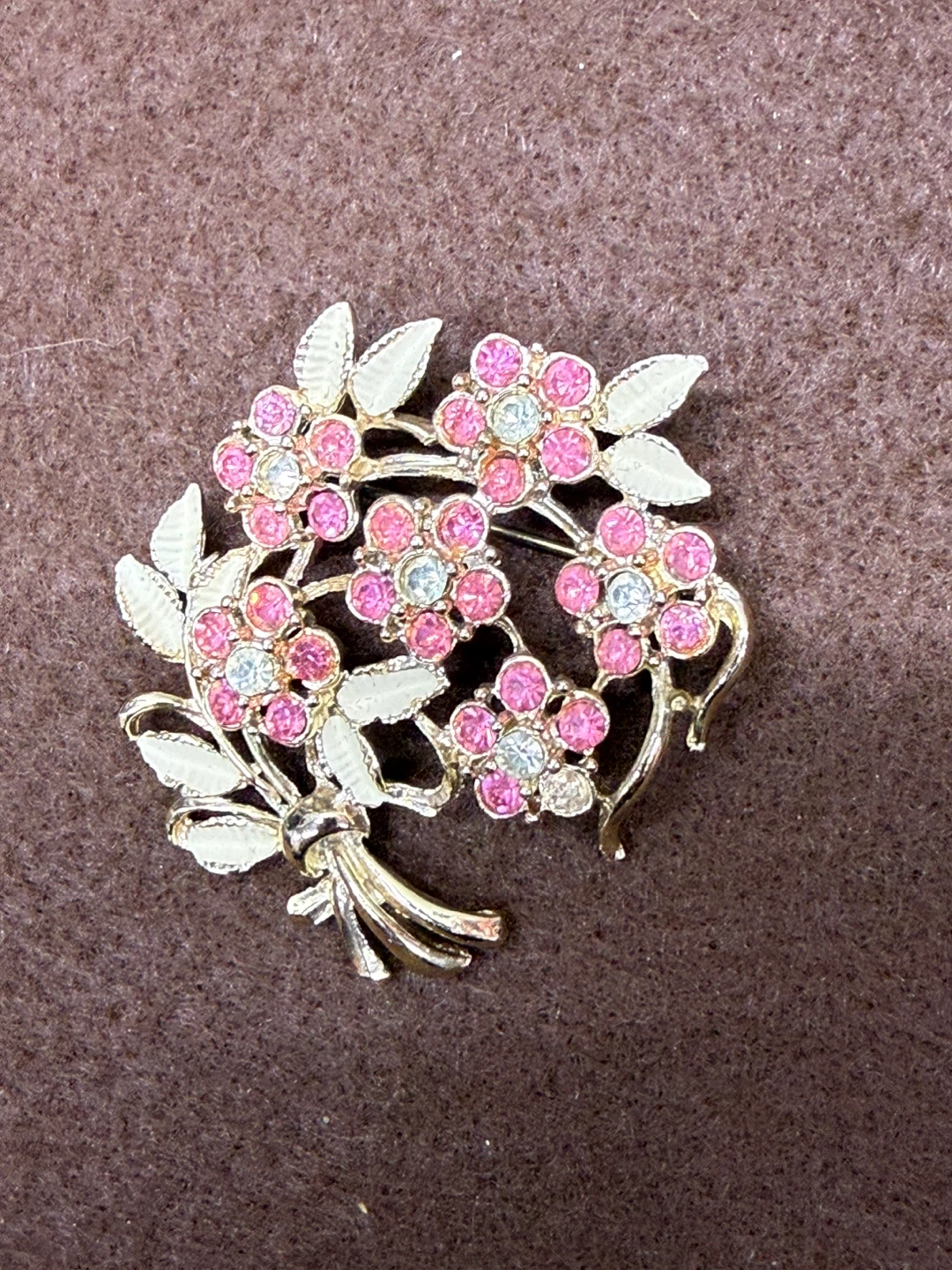 Vintage Pink Flower Brooch with Rhinestones - photo 4