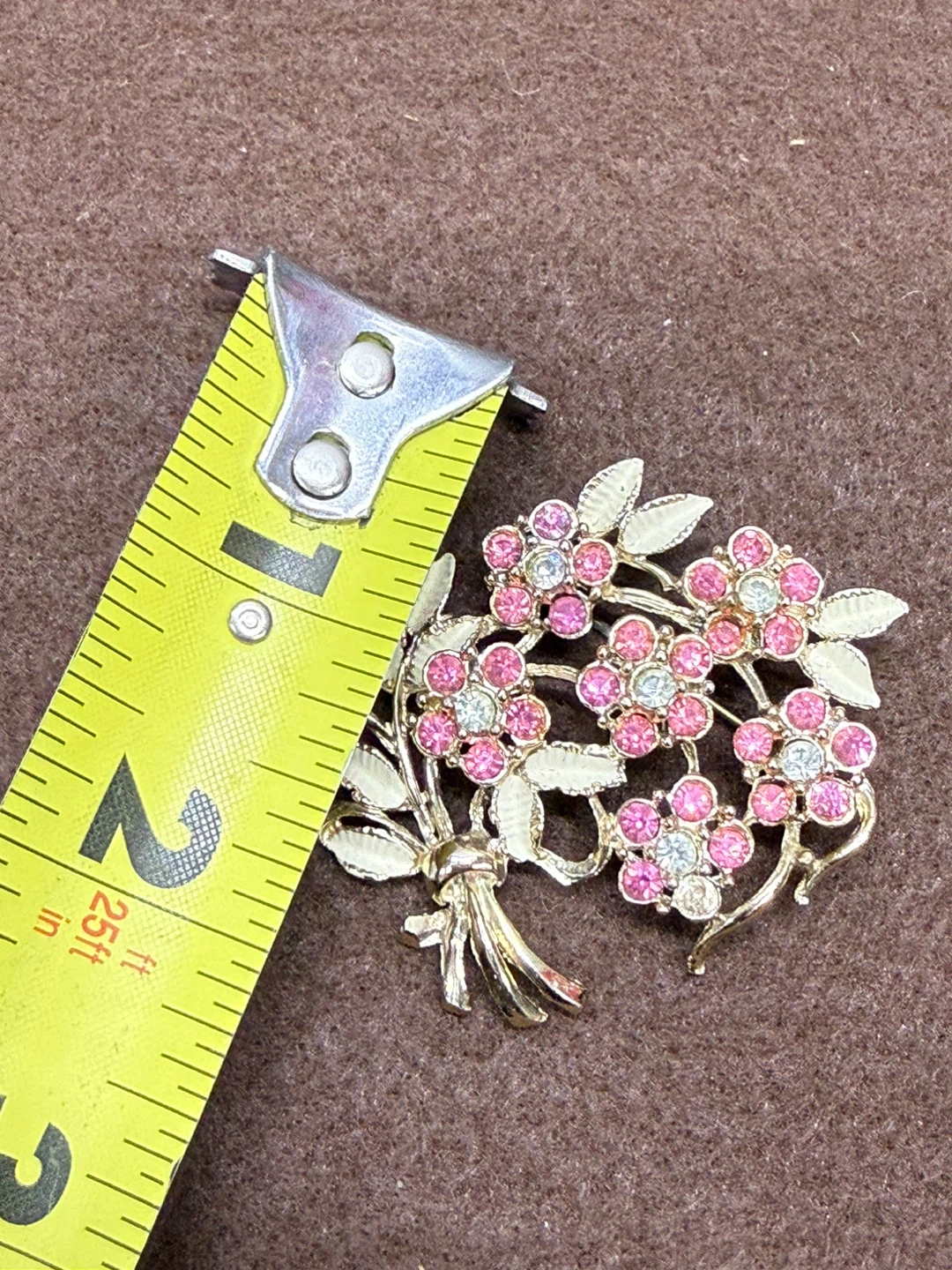 Vintage Pink Flower Brooch with Rhinestones - photo 5