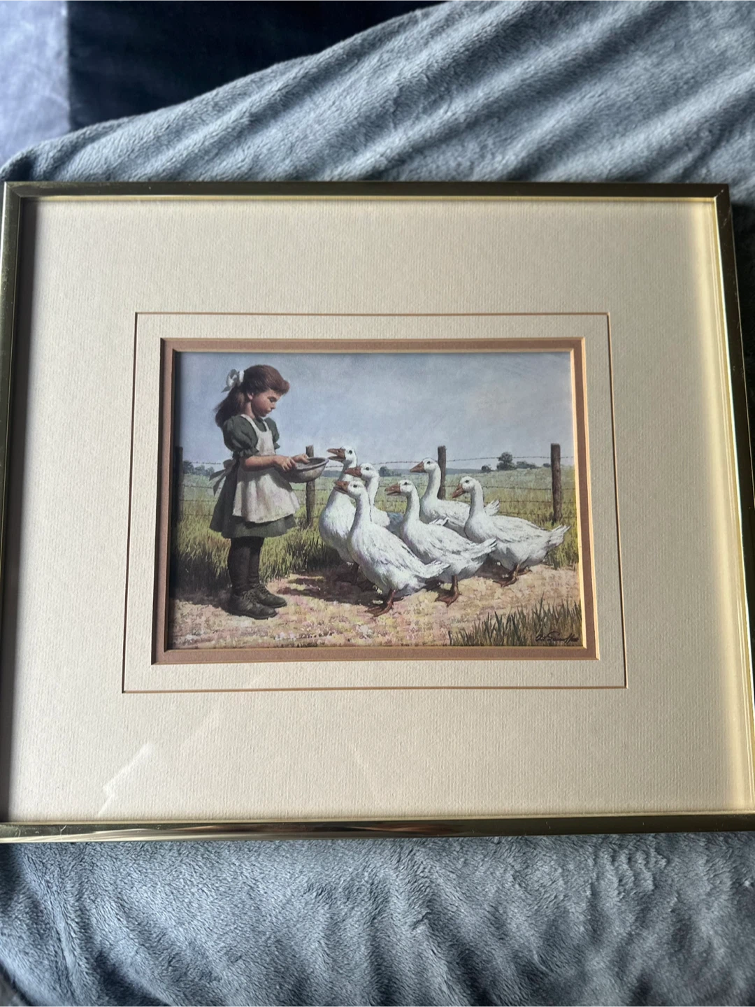 Framed Painting of Girl with Geese - photo 2