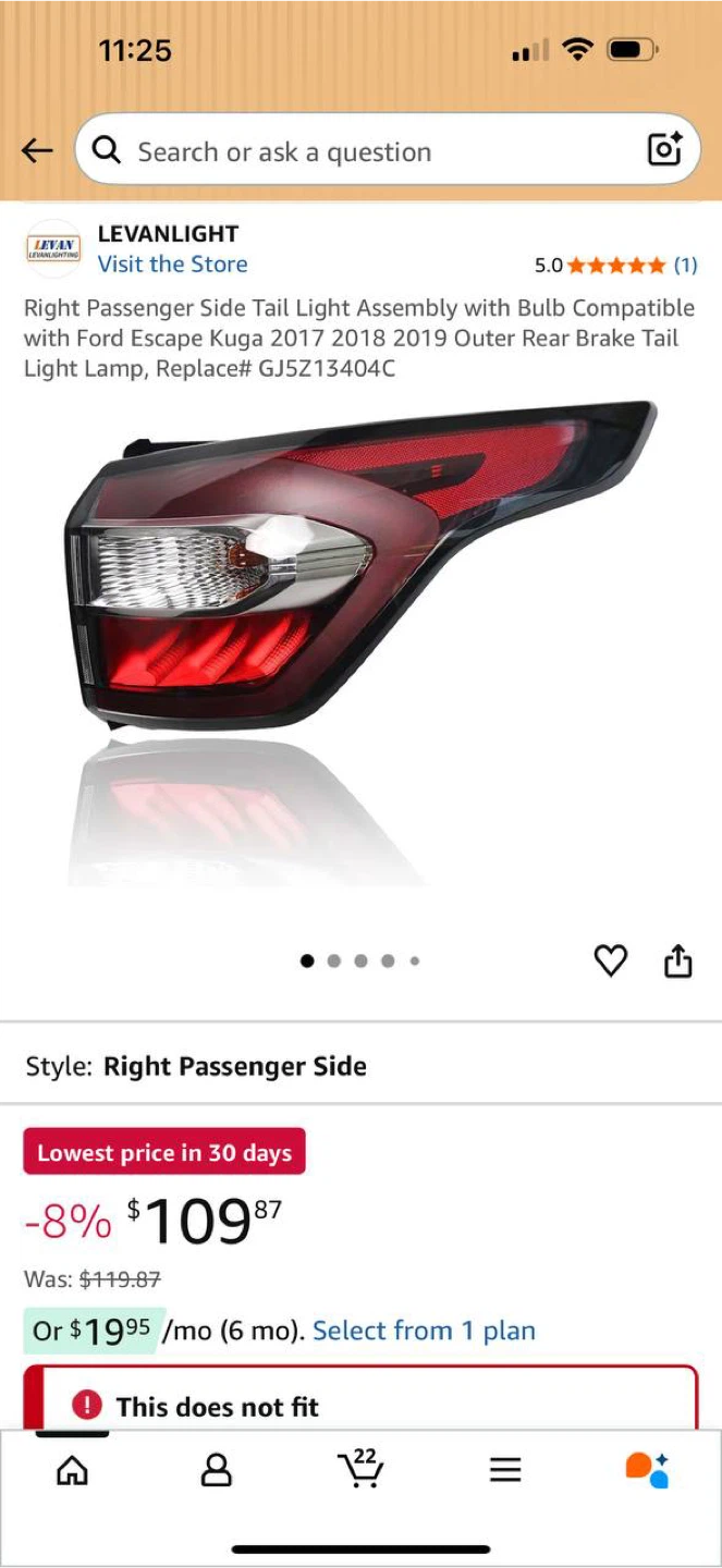 LEVANLIGHT Right Passenger Side Tail Light Assem