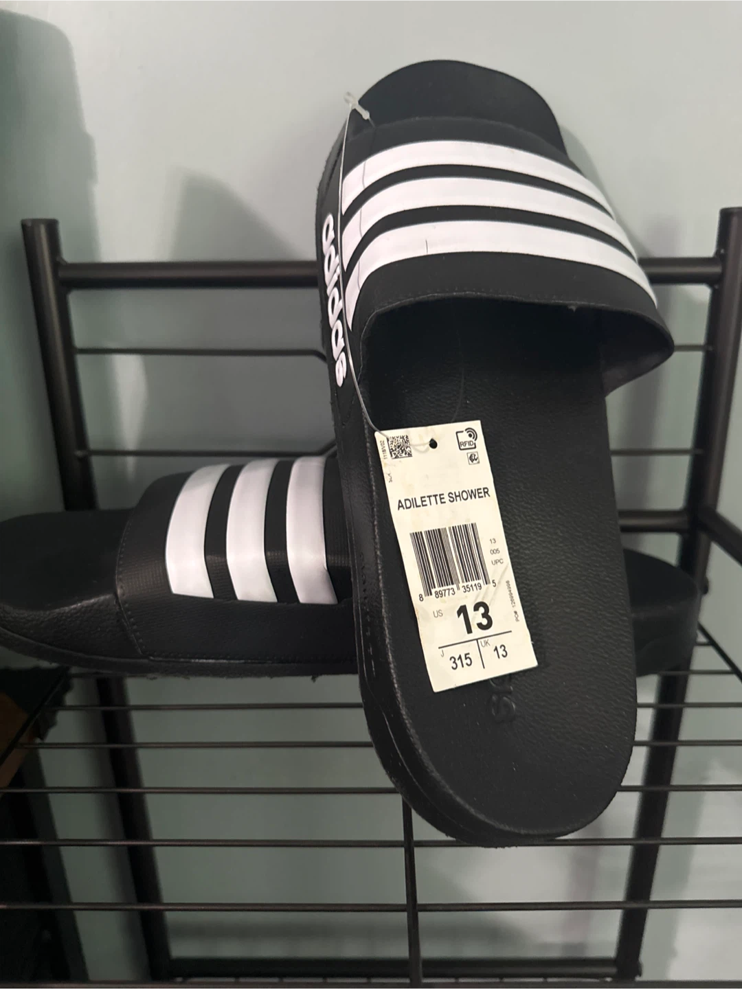 Adidas Adilette Shower Slides Black White Size 13 - photo 5
