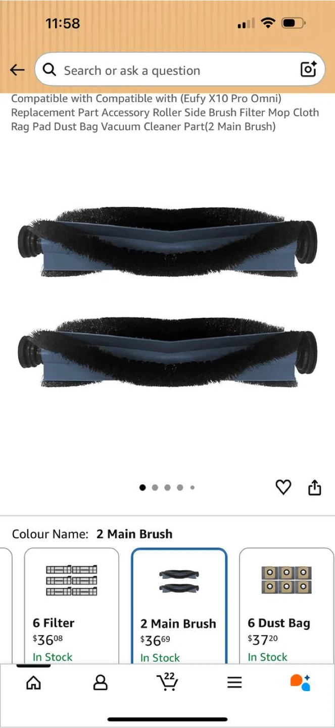Replacement Main Brush Set for Eufy X10 Pro Omni Robot Vacuum - photo 2