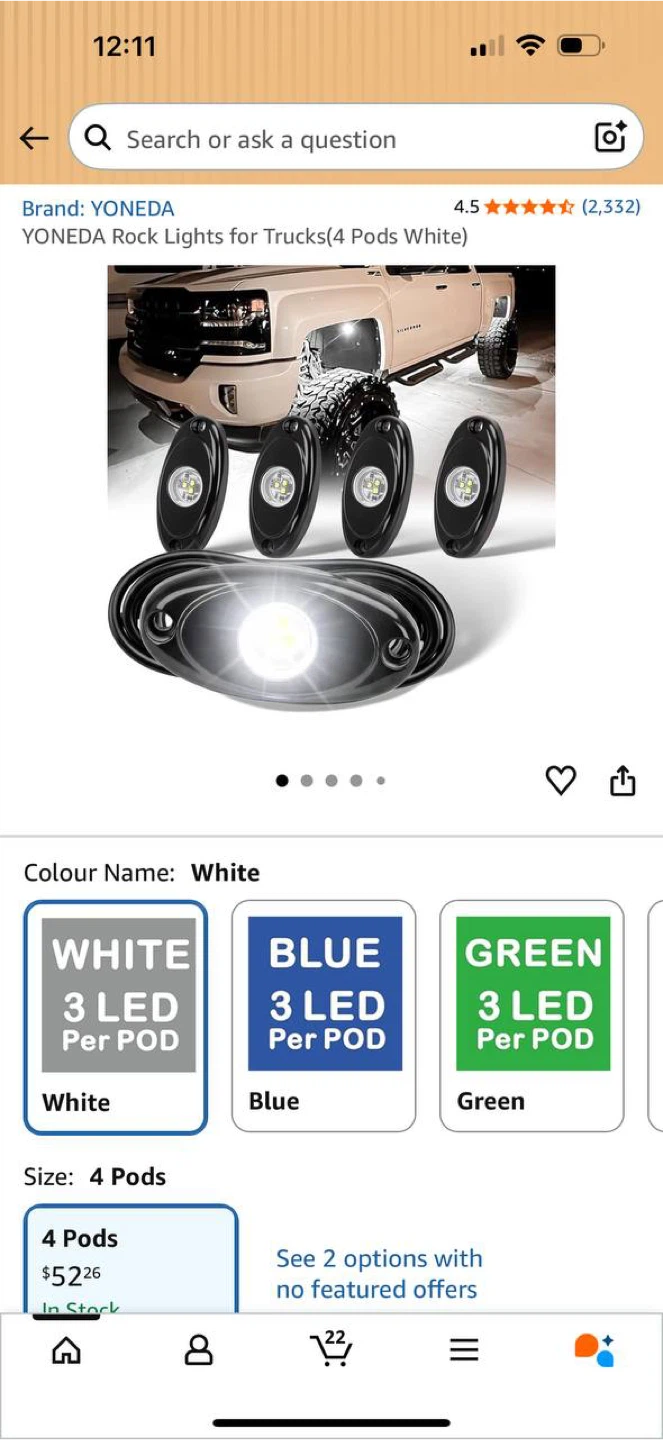 YONEDA LED Rock Lights Kit for Trucks – 4 Pods White (NEW)