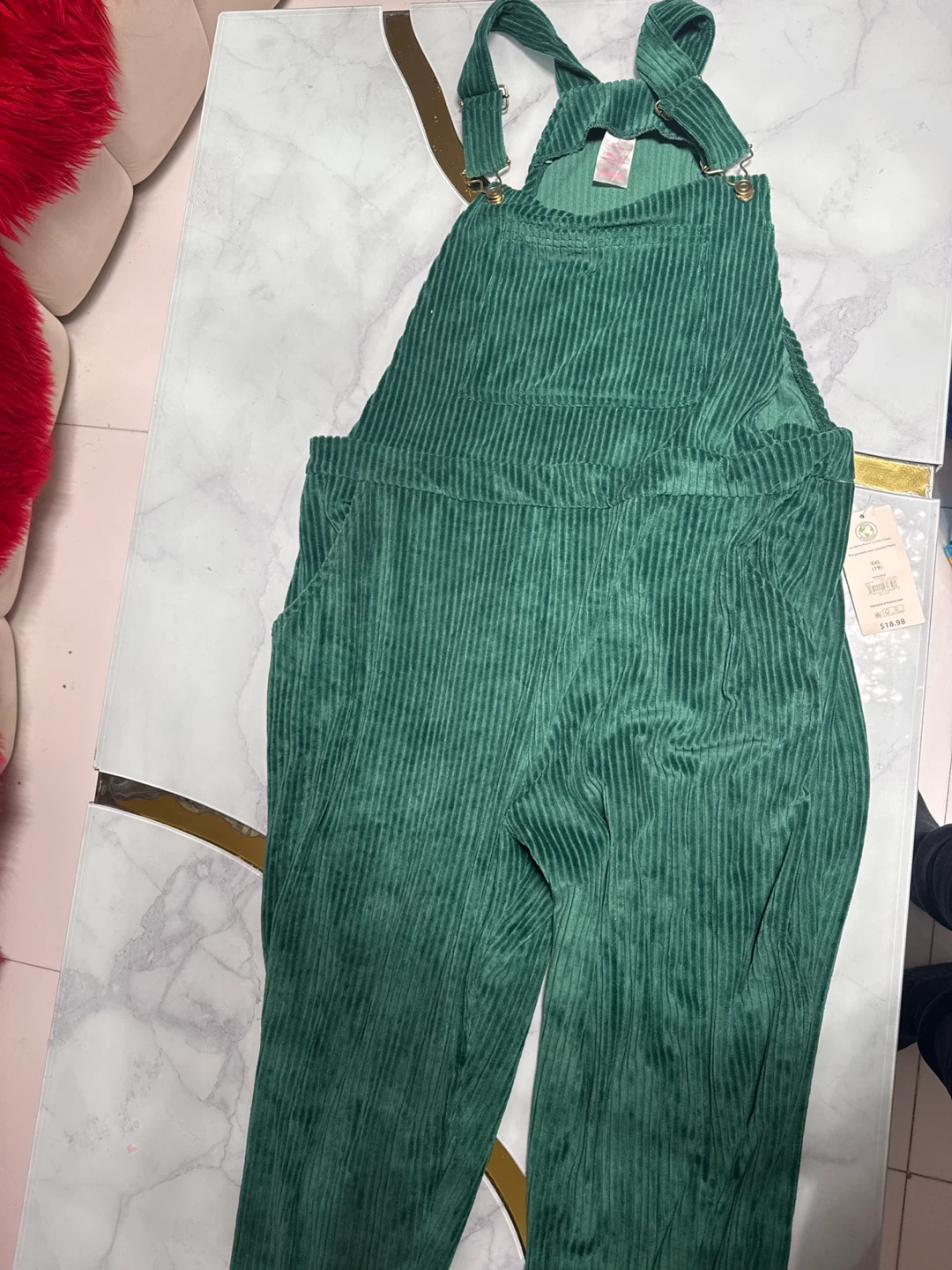 Unisex Green Corduroy Overalls - Size XXL