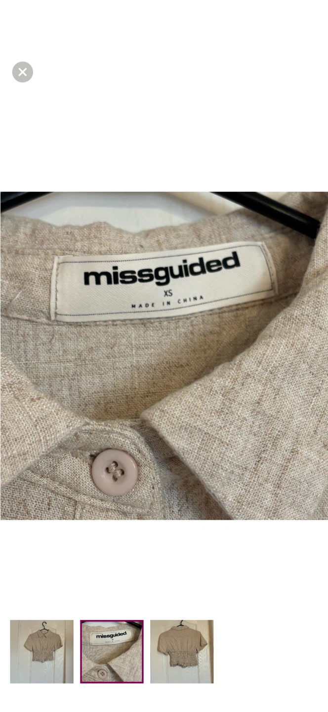 Missguided beige linen-blend collared cropped shirt - photo 3