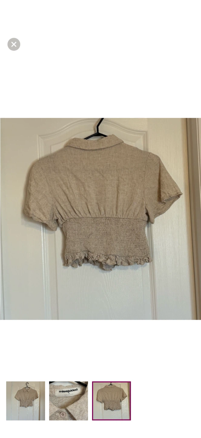 Missguided beige linen-blend collared cropped shirt - photo 2