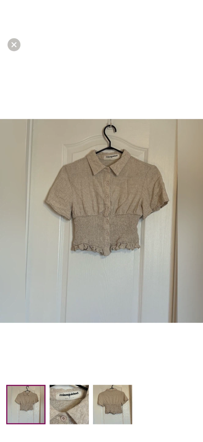 Missguided beige linen-blend collared cropped shirt