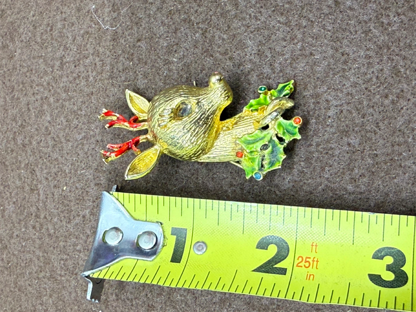 Gold Tone Reindeer and Holly Christmas Brooch Pin - photo 5