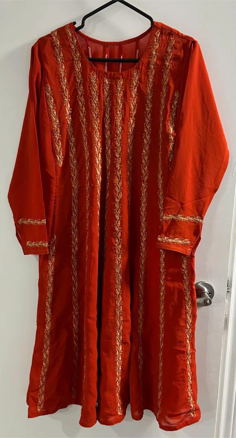 Orange Embroidered A line Top